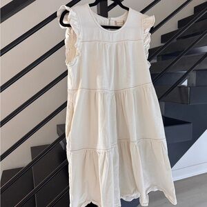 altar’d state Ruffle Cream Denim Babydoll Dress